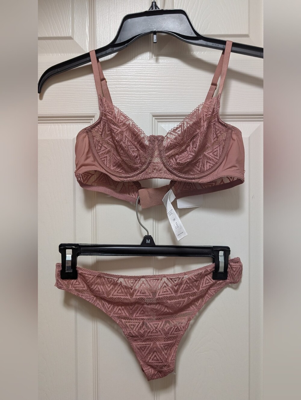 HANRO Clia Soft Cup Lace Bralette Bra Copper Dust Pink Size 32b And Thong Small